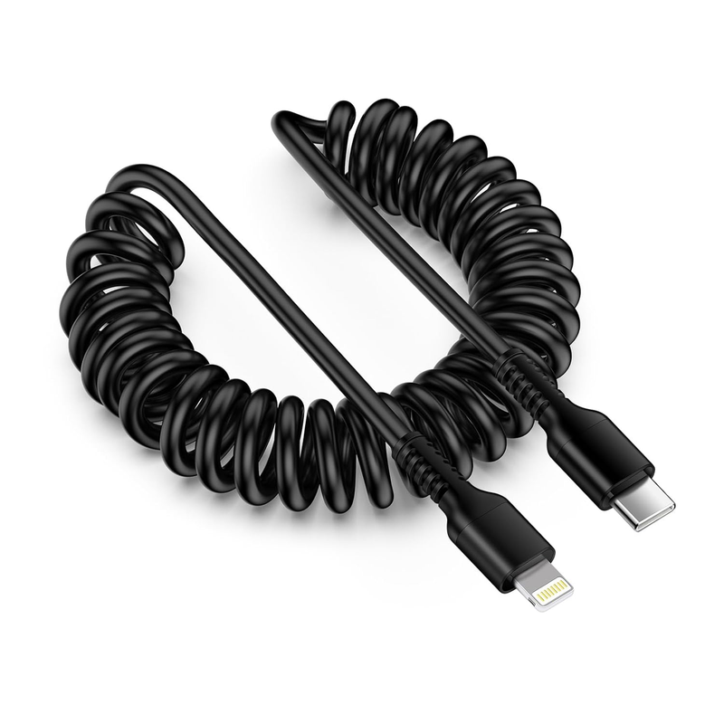 Coiled USB C to Lightning Cable[Mfi Certified], Iphone Car Charger Apple Carplay Cable, Short USB-C to Lightning Cable with Data Sync, Retractable Apple Charging Cable for Iphone14/13/12/11/Pad/Ipod