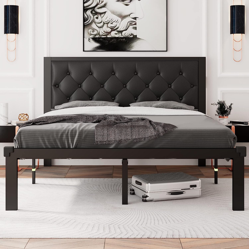 With Faux Leather Button Tufted Headboard, Heavy-duty