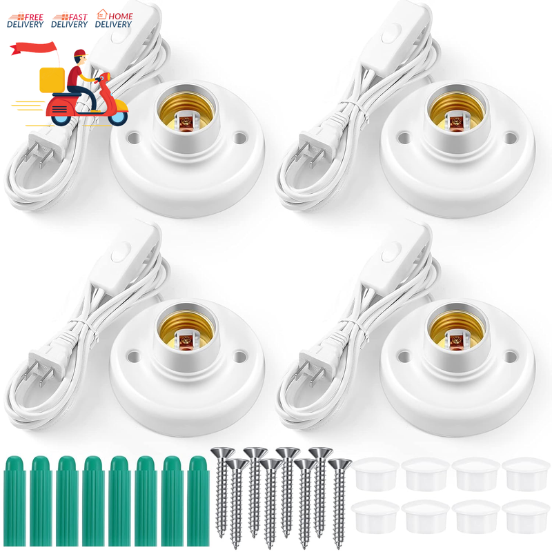 4 Pcs Light Socket with Cord Light Bulb Base E26/ E27 Lamp Base Desktop 9.84 Ft