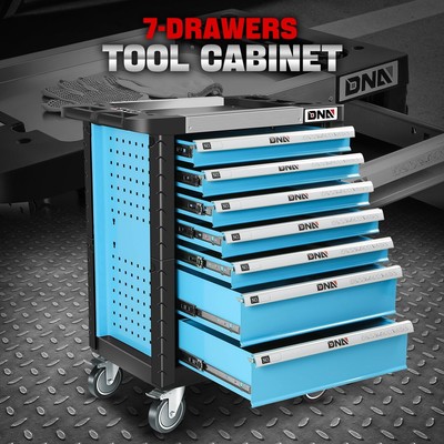 Шкаф для хранения инструментов на колесиках с 7 выдвижными ящиками и ключами