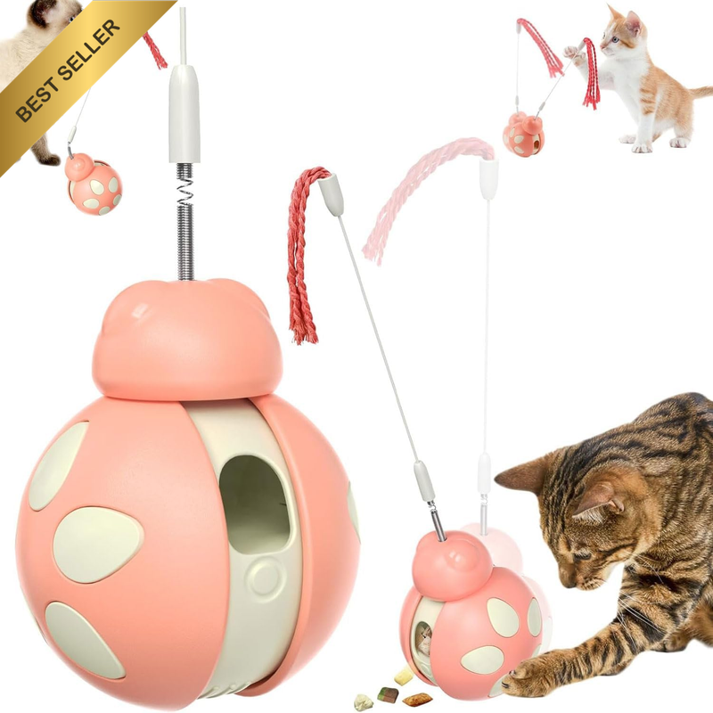 Interactive Cat Toy Treat Dispenser Puzzle Feeder Tumbler Wand Pink