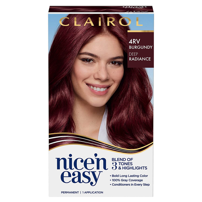 Clairol Nice'N Easy Permanent Hair Dye, 4RV Burgundy Hair Color, Pack of 1