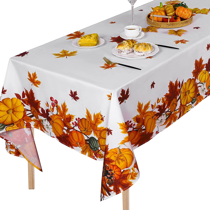 Fall Thanksgiving Tablecloth Table Cover Cotton Pumpkin Leaf Tablecloth Autumn T