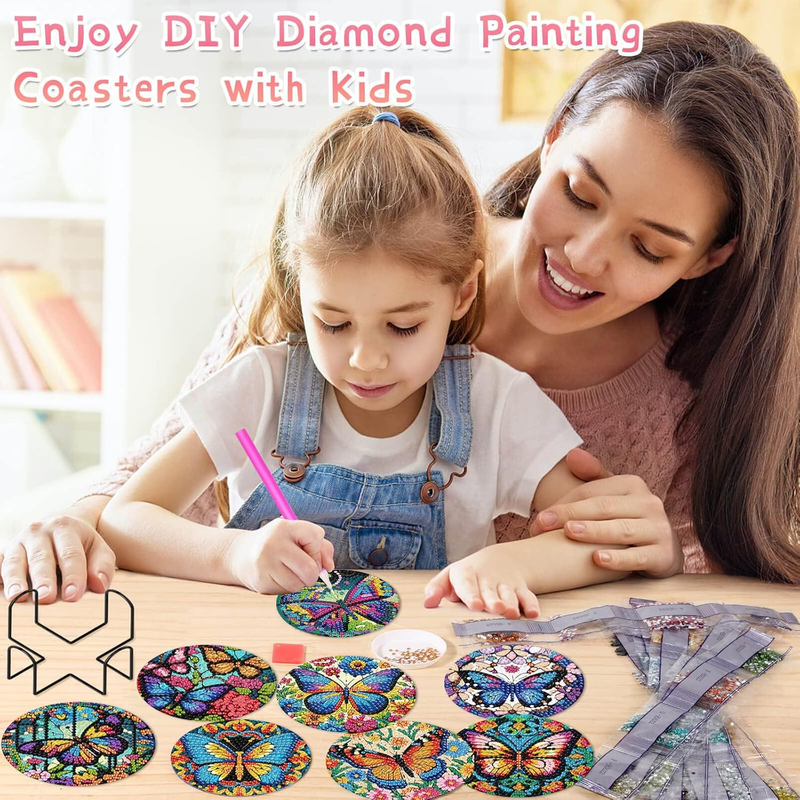 8 Pcs Butterfly Diamond Painting Coasters Kits with Holder, DIY Butterfly Diamon