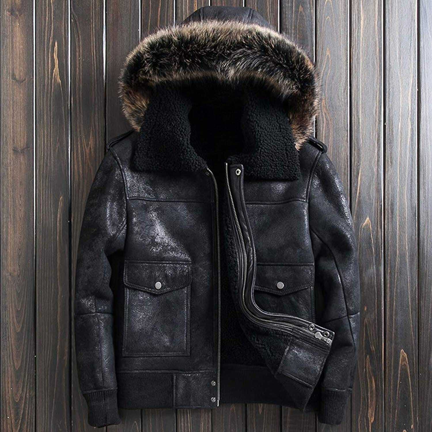 Pre-owned Bomber Men's Black B3 Raf Flight  Aviator Real Sheepskin Shearling Leather Jacket