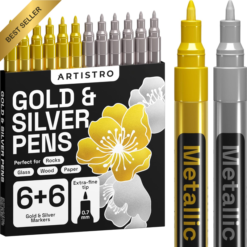 12 Oil-Based Gold & Silver Paint Pens- 0.7Mm Extra-Fine Markers for Tire, Wood,