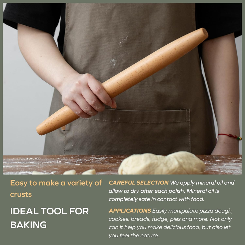 Wooden French Rolling Pin for Baking,Beech Wood (French 15.75-Inch-by-1.38-Inch)
