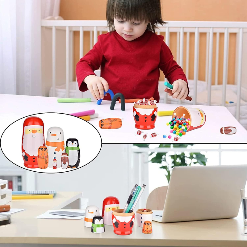 Nesting Dolls Christmas Russian Matryoshka Dolls for Kids Wood Stacking Nested
