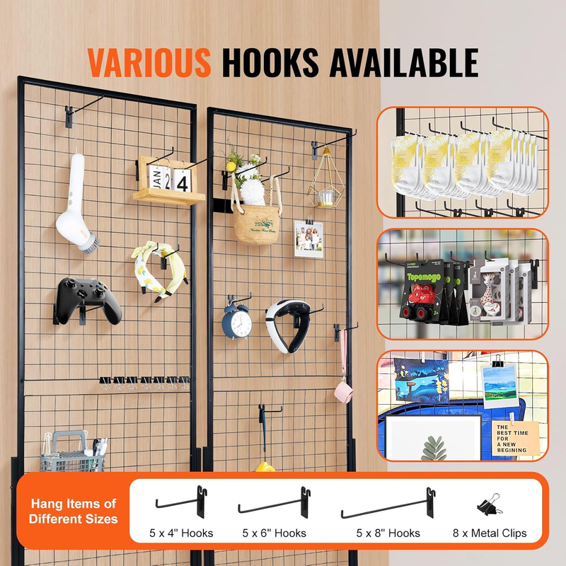 2' x 5.6' Grid Wall Panels Tower, 2 Packs Wire Gridwall Display Racks with T-Bas