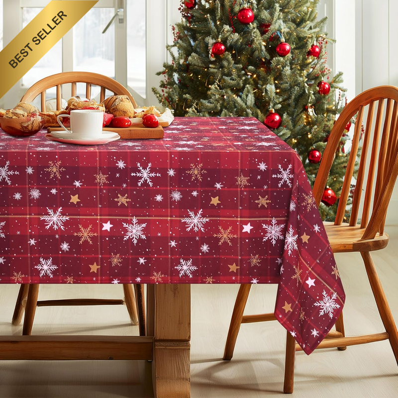 137x203Cm Red Buffalo Plaid Snowflake Tablecloth Farmhouse Winter