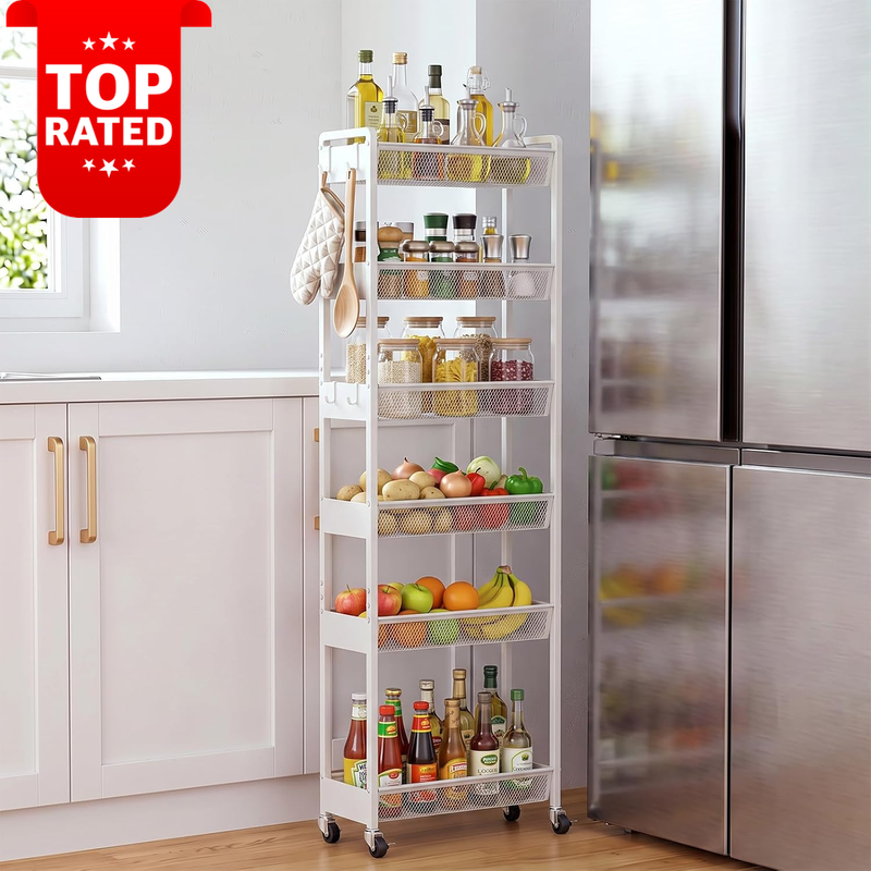 6 Tier Slim Rolling Utility Cart Metal Narrow Storage 7.1