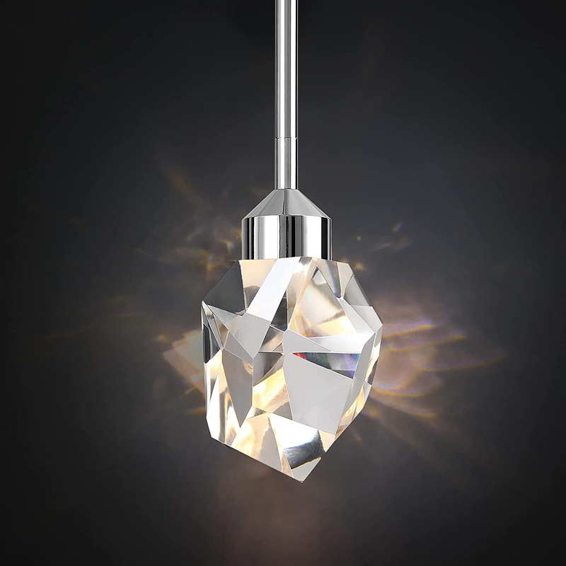Polished Nickel Crystal Pendant Light, 1-Light Irregular Modern Rod Hanging Pend