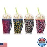 4Pack Reusable Iced Coffee Sleeve Insulator Cup Sleeves with Handle for Cold Drinks Beverages, Fits 30 – 32 Oz Large Coffee Cups (Leopard with Handle)