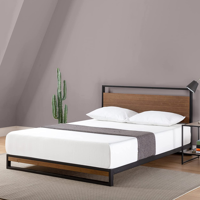 Suzanne 37 Inch Bamboo and Metal Platform Bed Frame / Solid Steel Construction /