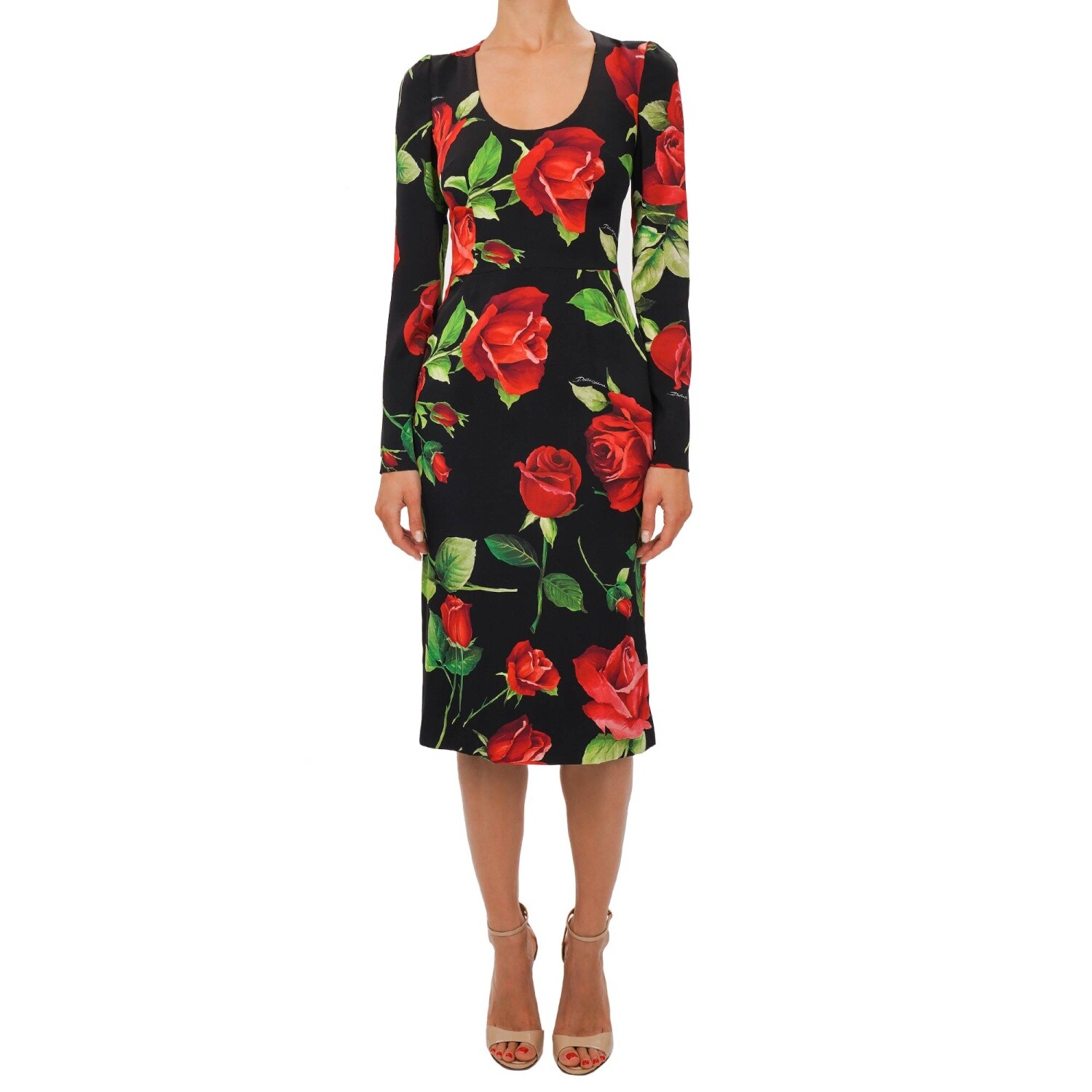 

Dolce - Gabbana Runway Flower Rose Шелковое платье Черный Красный It 40 De 34  12847