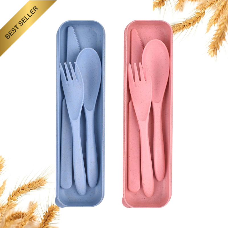 Reusable Utensils Set with Case, 2 Sets Plastic Travel Cutlery Set, Portable Cam