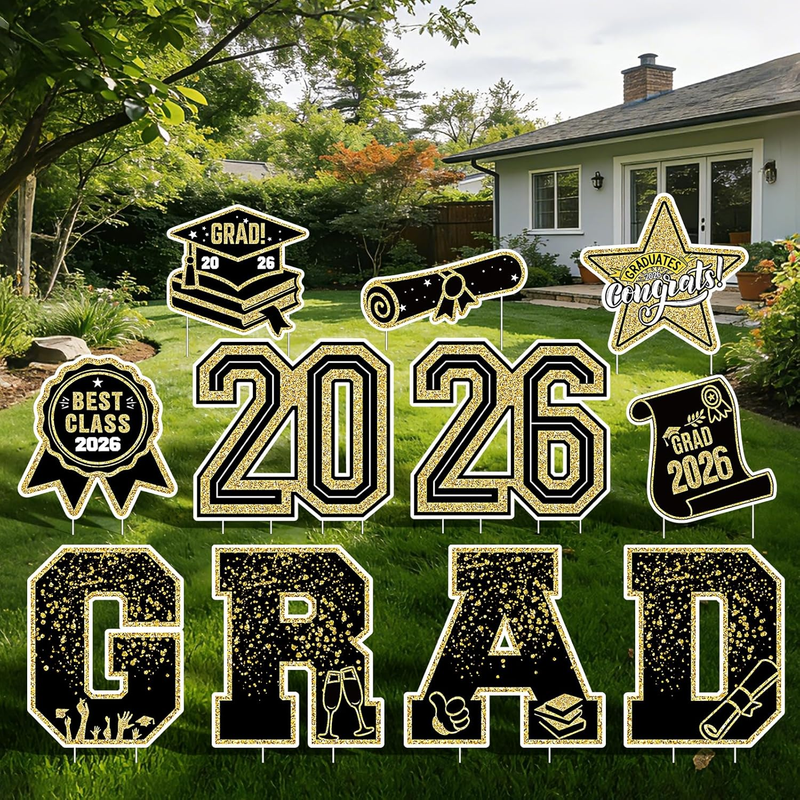 11PCS Graduation Yard Signs 2026 Congrats Grad Lawn Decor w/ S...