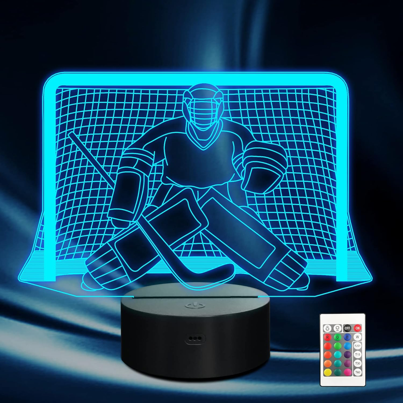 Ice Hockey Night Light, 3D Goalie Lamp with 16 Color Changing, Remote Control an