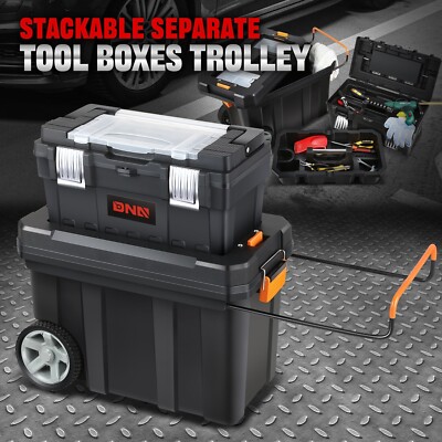 [2-В-1] Передвижная мастерская с 2-уровневой штабелируемой тележкой для ящиков с инструментами