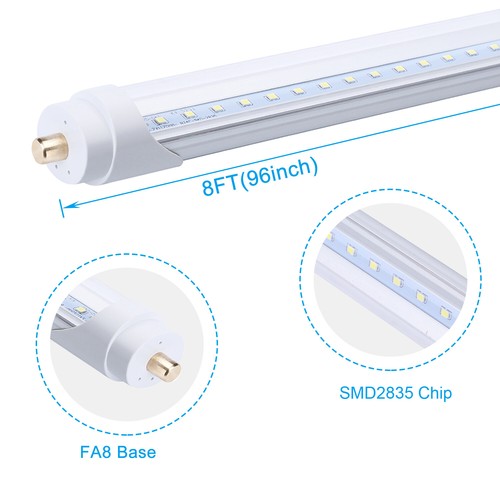 8FT LED Tube Light FA8 Single Pin T8 T12 Fluorescent Shop Light Bulb 4-100Pack