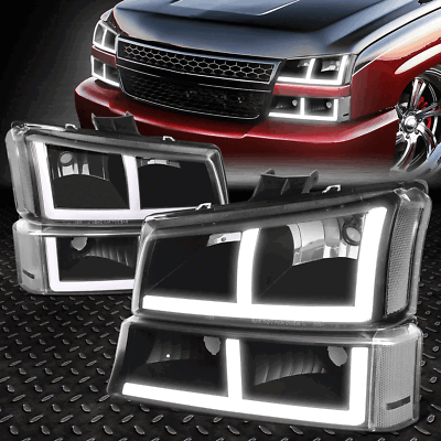 [F-LED DRL]ДЛЯ ПЕРЕДНИХ ФАР CHEVY SILVERADO AVALANCHE 03-07 ЧЕРНЫЙ/ПРОЗРАЧНЫЙ