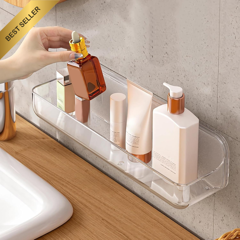 Wall Mounted Shower Caddy, 32 X 11 X 8.5CM, Clear | Acrylic Shelf, No Drilling H