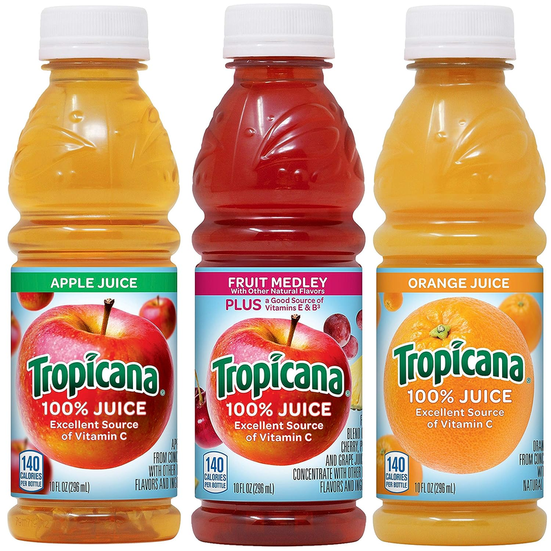 100% Juice, 3 Flavor, 10 Fl Oz (Pack of 24) - Apple Juice, Fruit Medley, Orange