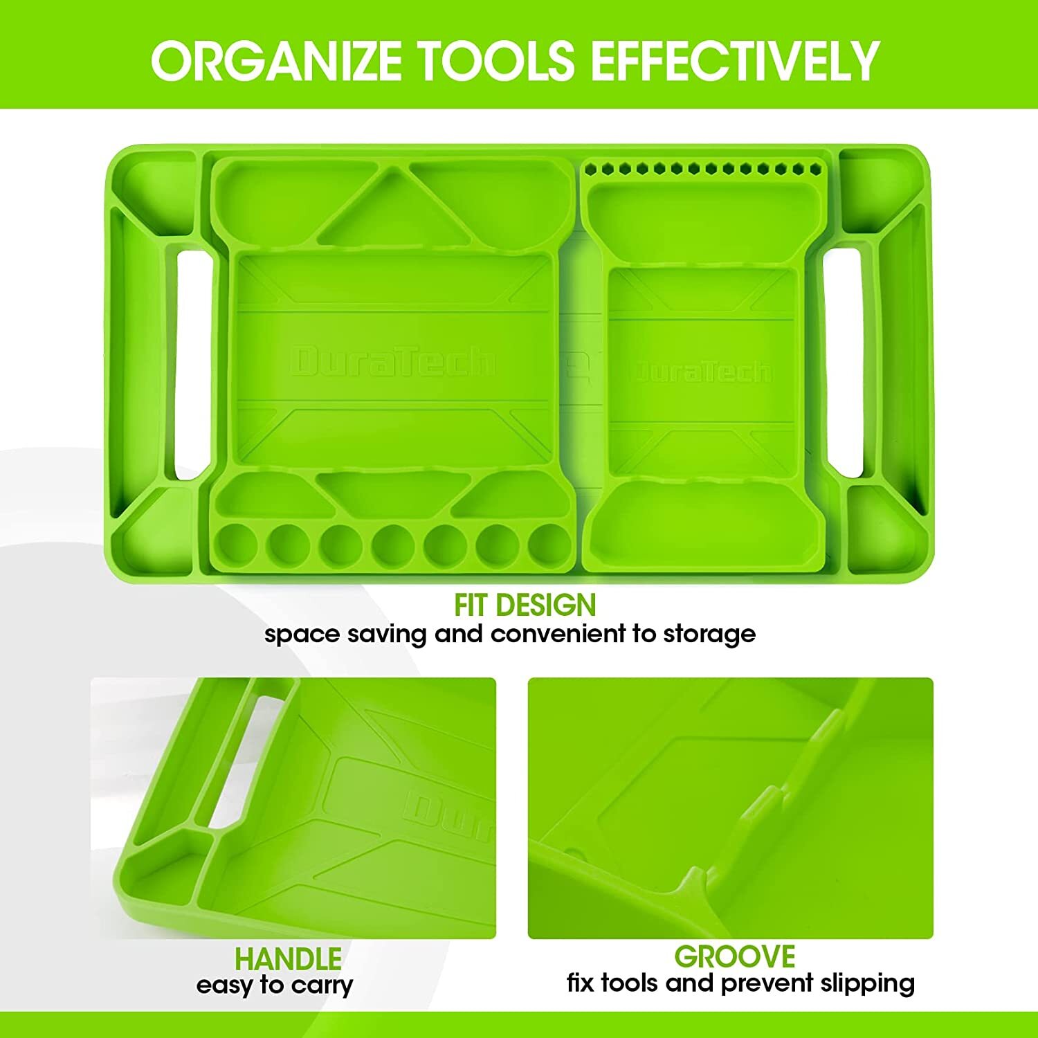 DuraTech Flexible Tool Tray 3PC Silicone Tool Holder for Household Storage Green