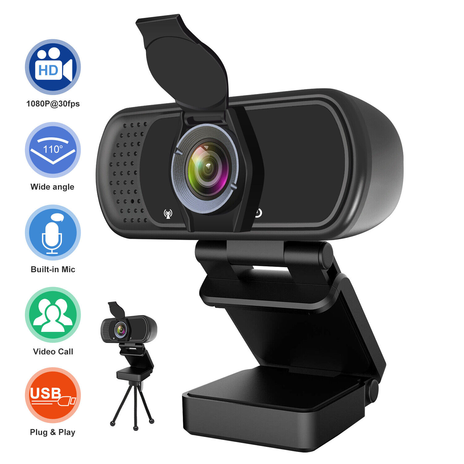 Full 1080P HD USB Webcam for PC Desktop & Laptop Web Camera with Microphone/FHD