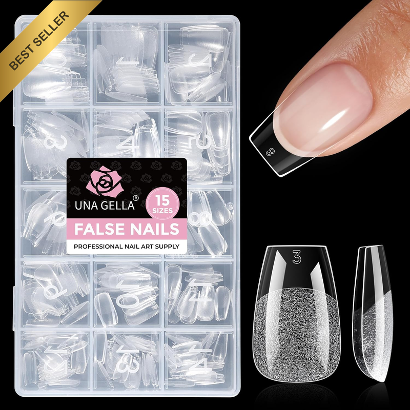 Gel Nail Tips Coffin Short 15 Sizes Short Coffin Press on Nails Pre-Etched 300Pc