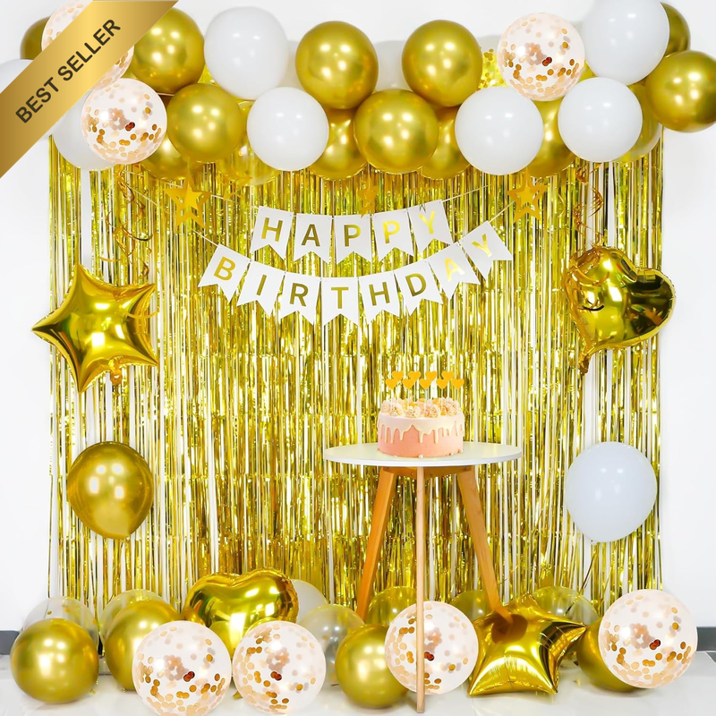 White Gold Balloon Arch Kit Birthday Party Decor Banner Fringe Curtain
