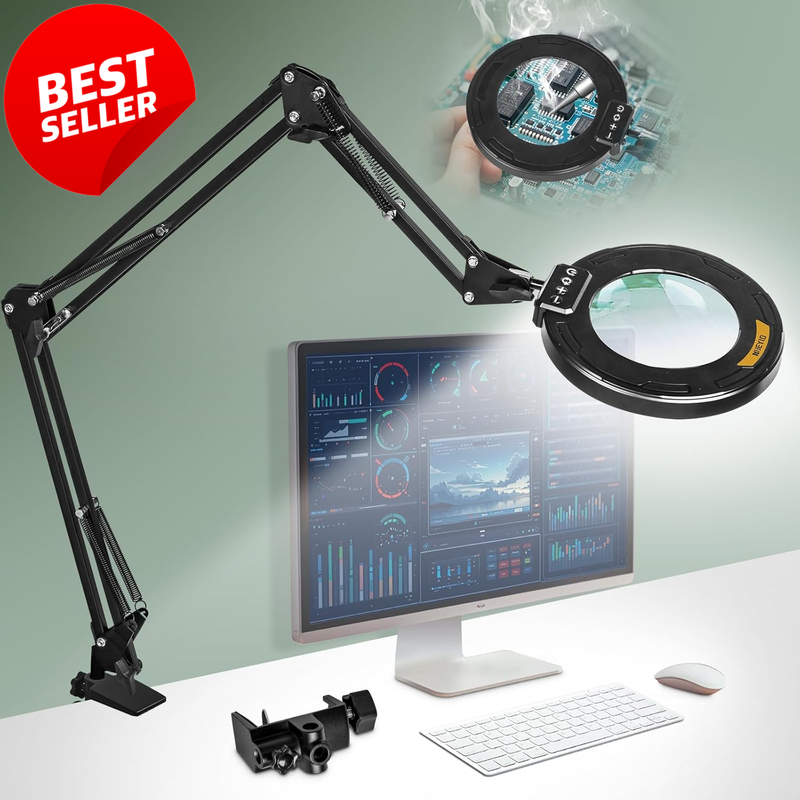 12X Magnifying Lamp Clamp Stand LED 3 Arm Light 5 Modes Workbench Craft - US