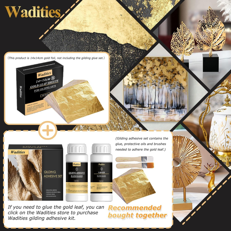 Imitation Gold Leaf Sheets - 100 Gold Foil Sheets - 14 x 14 cm Multipurpose Gold