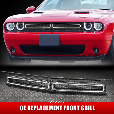 Для 15-23 Dodge Challenger OE Стиль Хромированная отделка Черная вставка Передняя Верхняя решетка радиатора