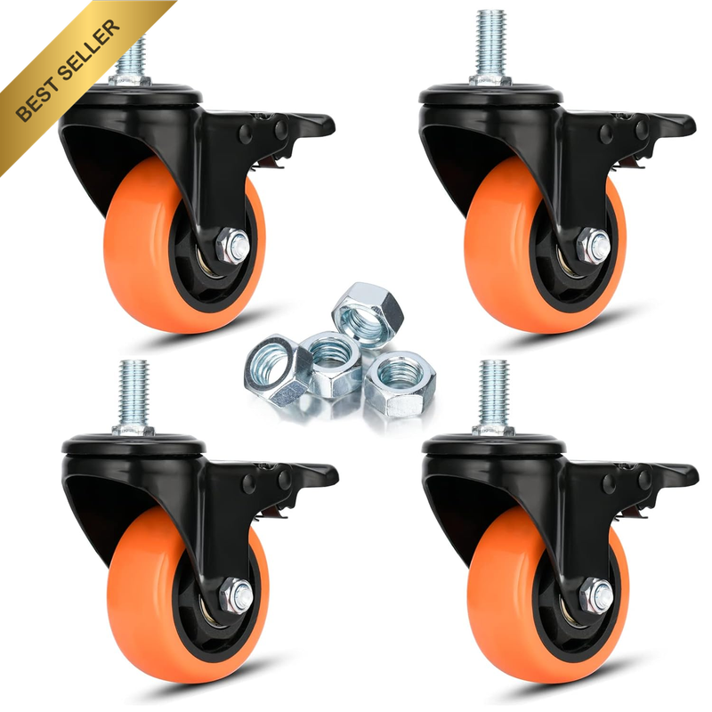 3" Stem Caster Wheels with Safety Dual Locking 1000Lbs Heavy Duty Threaded Stem