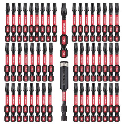 50 Pieces T25 2 In. Impact Tough Magnetic #25 Torx Head Power Bits, S2 Alloy S