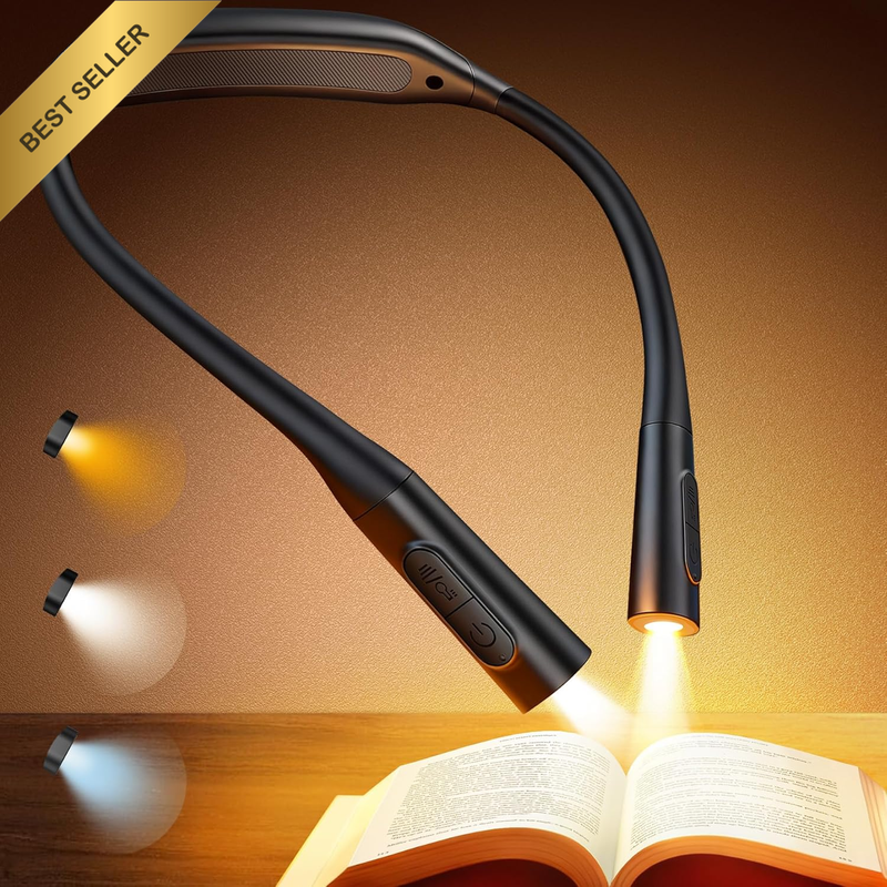 Ergonomic Neck Reading Light, 100Hrs Runtime Rechargeable Book Light with Steple
