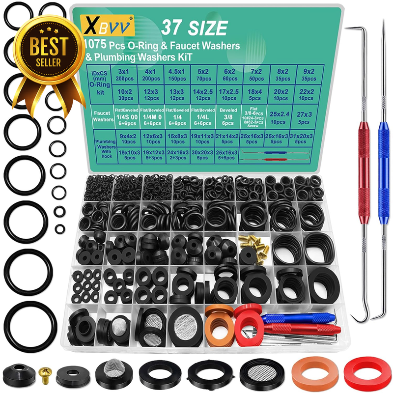 1075 Pcs Faucet Washers And O Rings Plumbing Gasket Repair Kit With Hook
