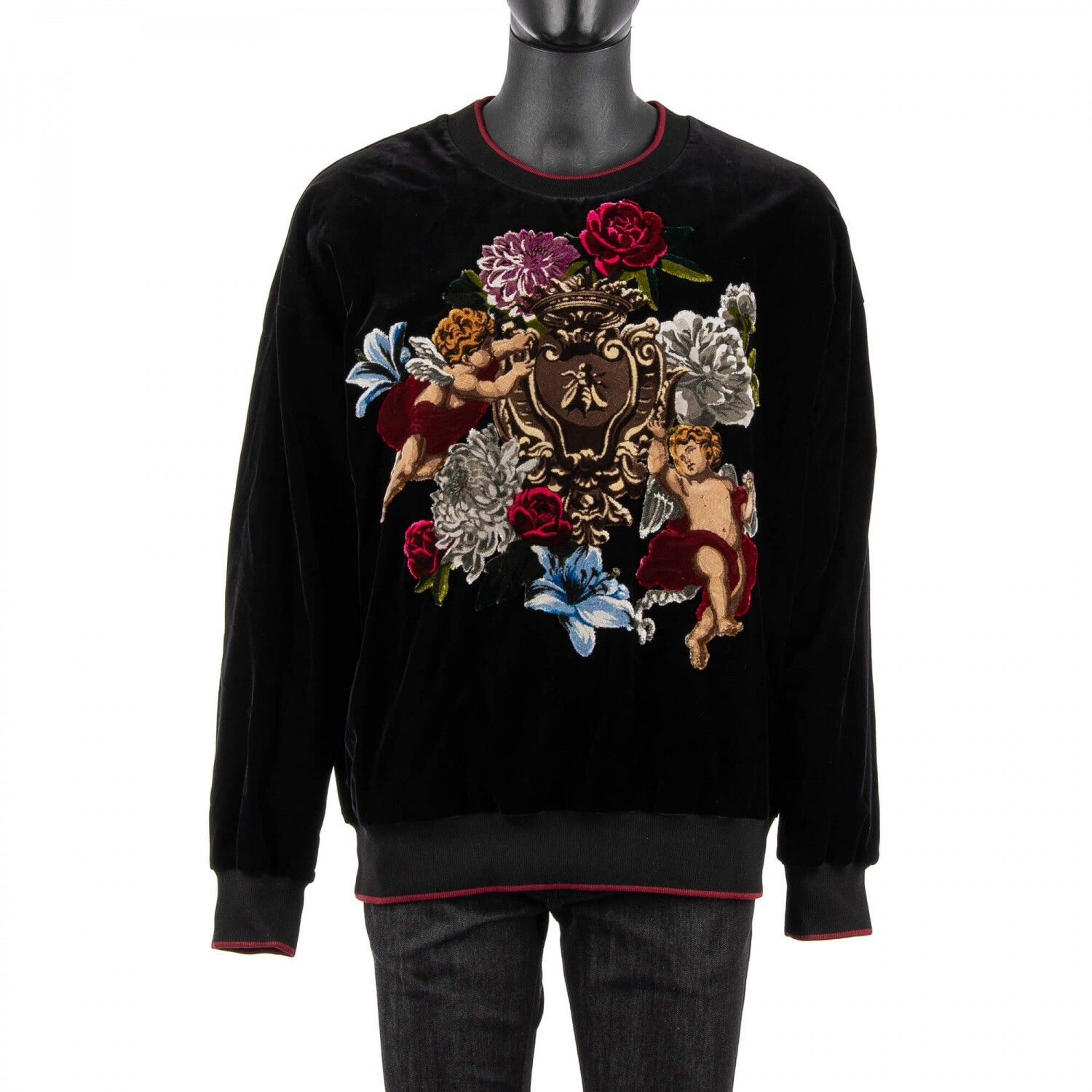 

DOLCE - GABBANA Барокко Runway Барокко Ангелы Бархатный свитер на подкладке с пчелами Черный Красный 08890