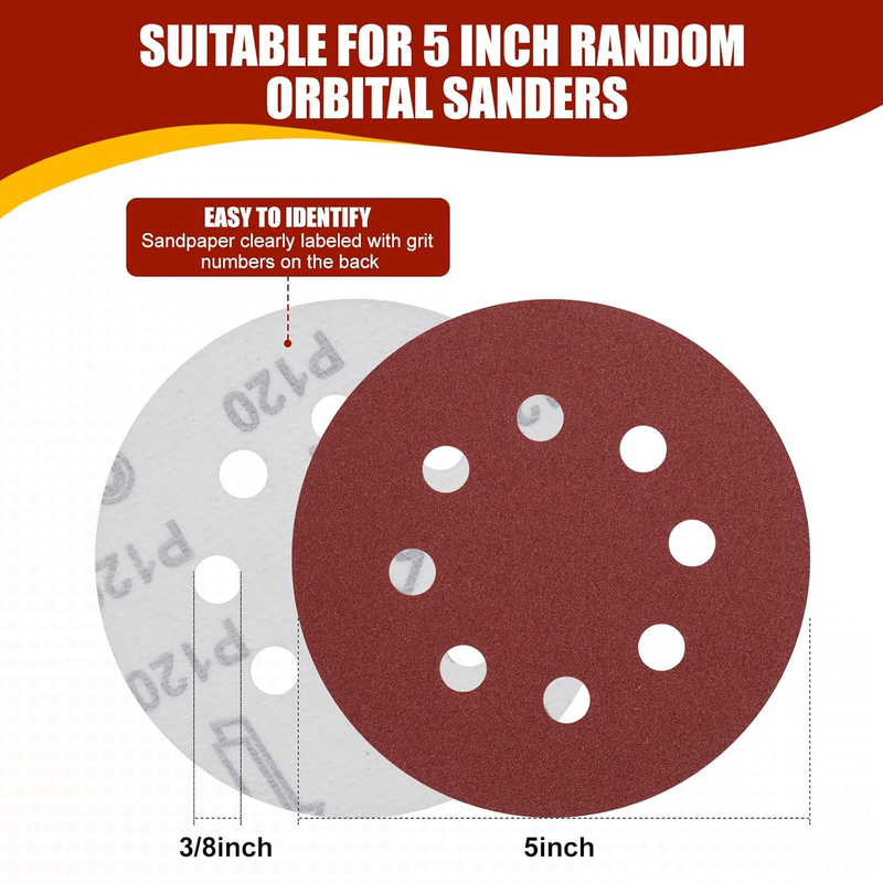 70 PCS 5 Inch Sanding Discs, 40 80 120 180 240 320 400 600 800 Grit Hook and Loo