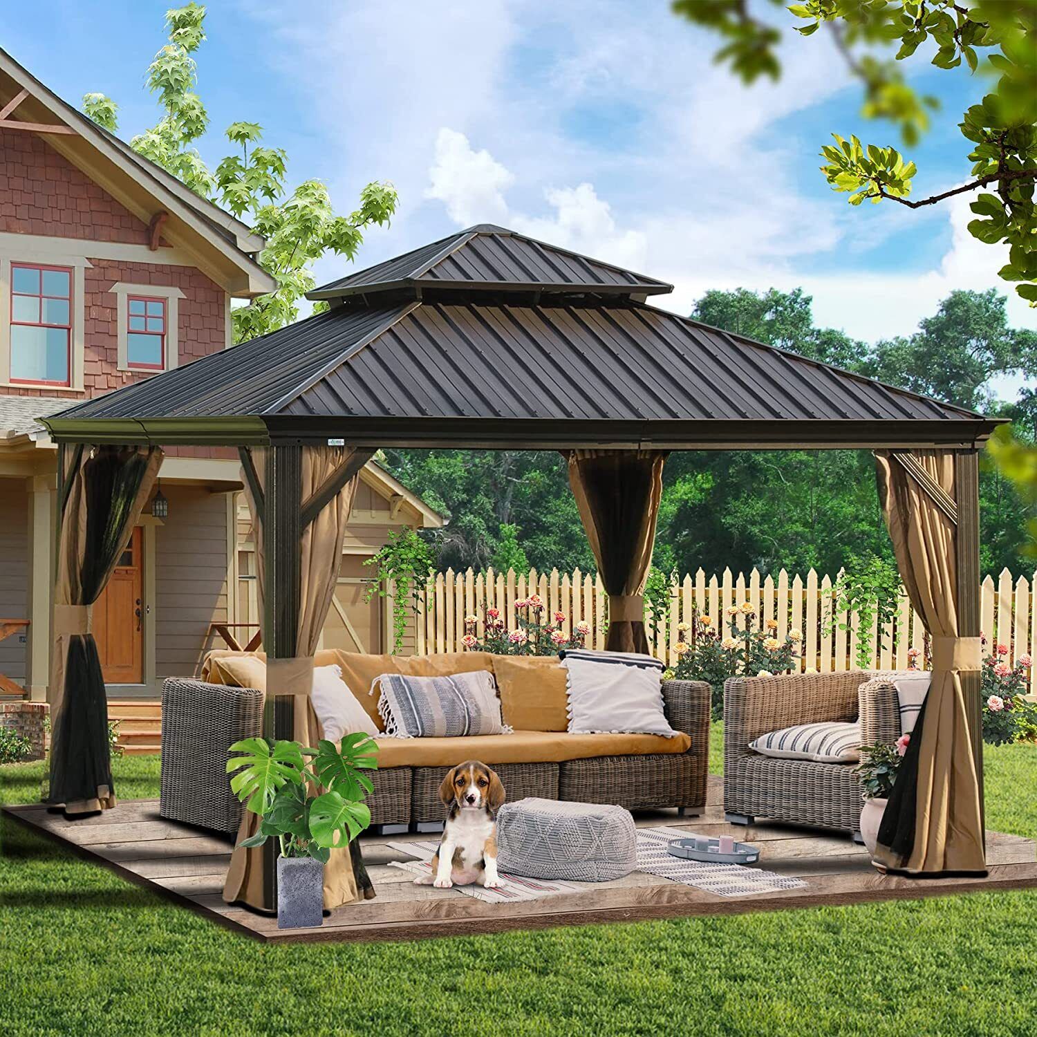 Domi 12' x 12' Hardtop Gazebo Outdoor Aluminum Double Canopy Domi 12' x 12' Hardtop Gazebo Outdoor Aluminum Double Canopy