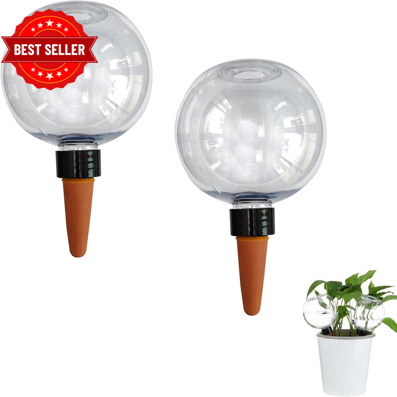 Self-Watering Plant Globes 2 Pack, Crystal Clear Automatic Drip Irrigation Bulbs
