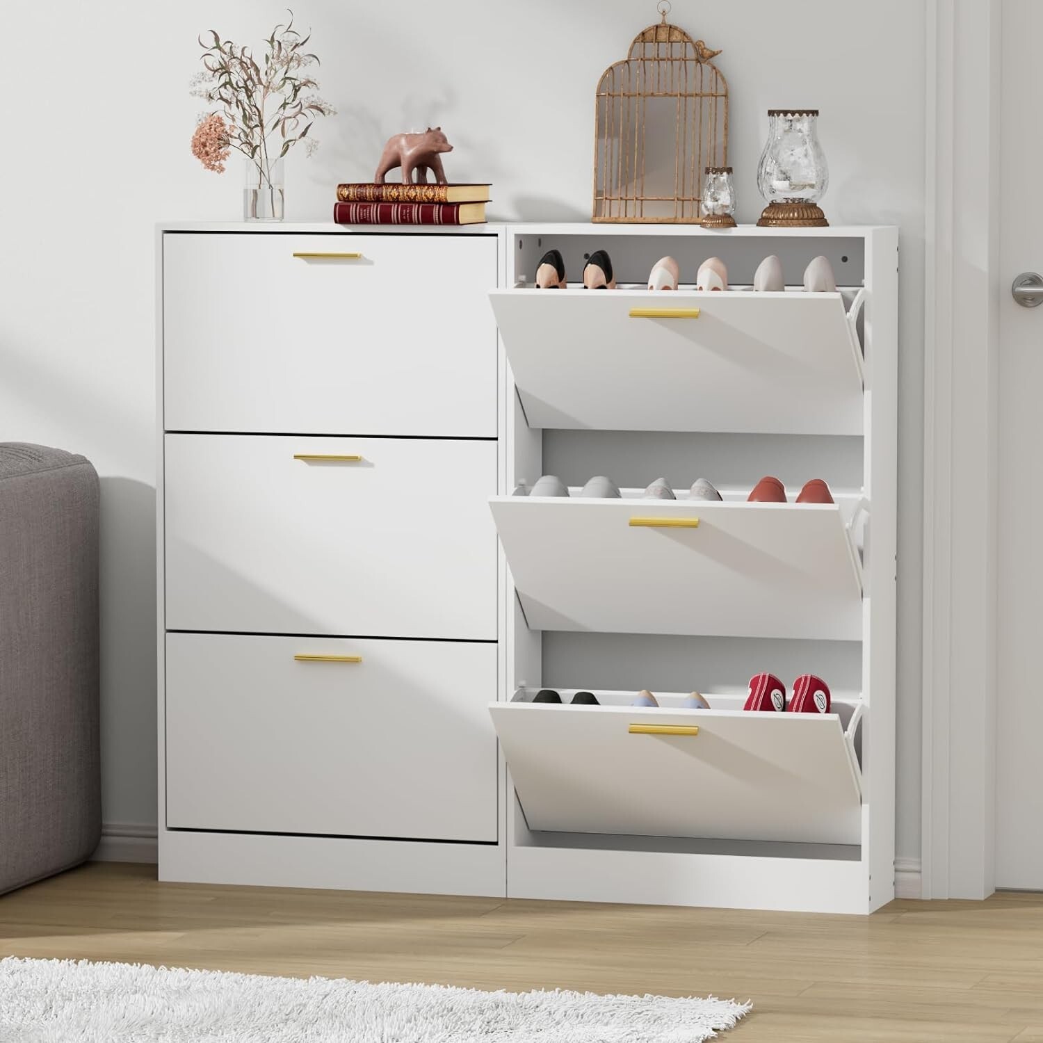 Shoe Cabinet for Entryway, Narrow Slim White Shoe Storage