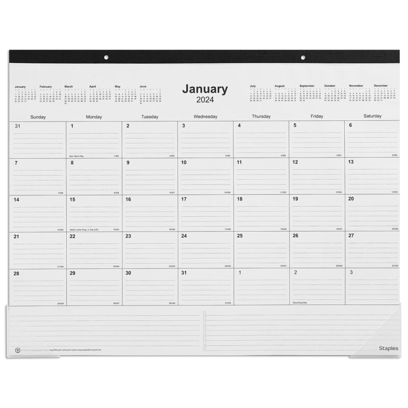 2024 Staples 22" x 17" Desk Pad Calendar Black (ST12951-24)