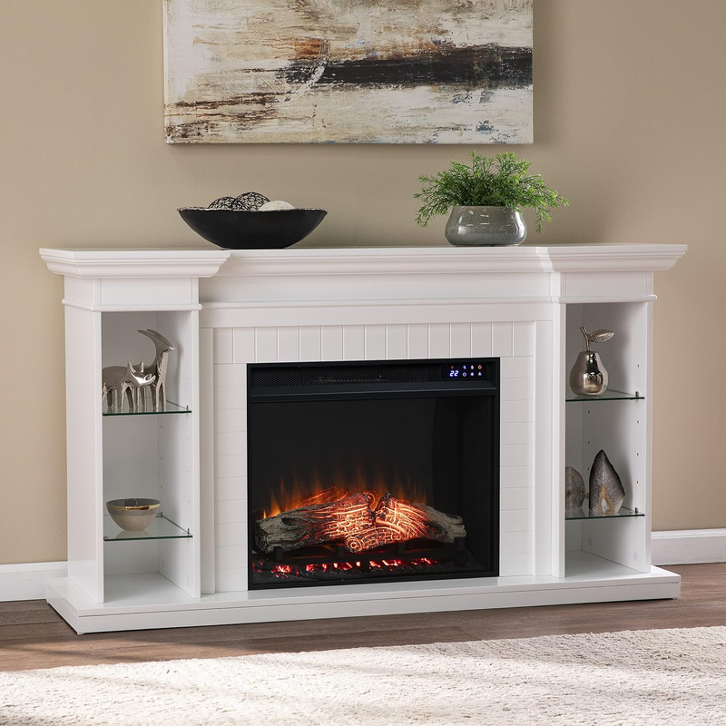 Henstinger Electric Fireplace W/Bookcase, White