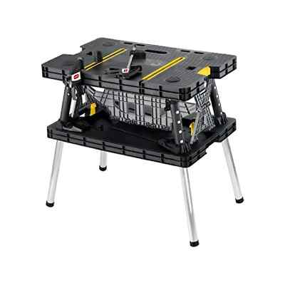 Keter Folding Portable Workbench Sawhorse with (2) 12'' Clamps, Black and Yellow