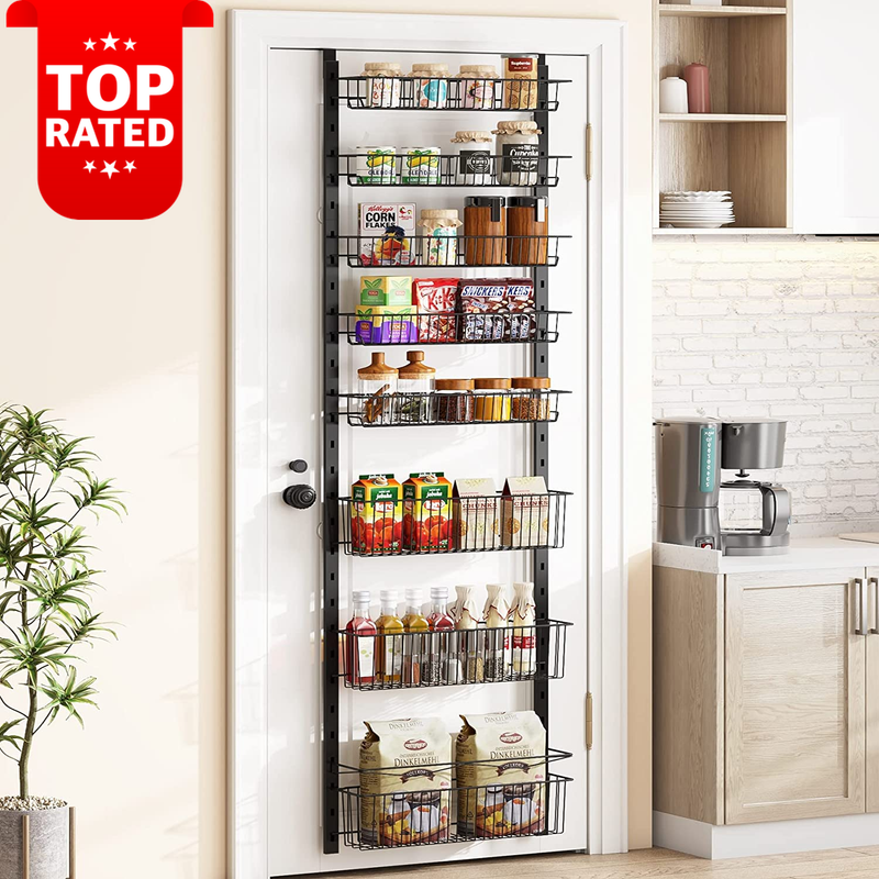 Over The Door Pantry Organizer 8-Tier Adjustable Baskets Metal Storage Rack