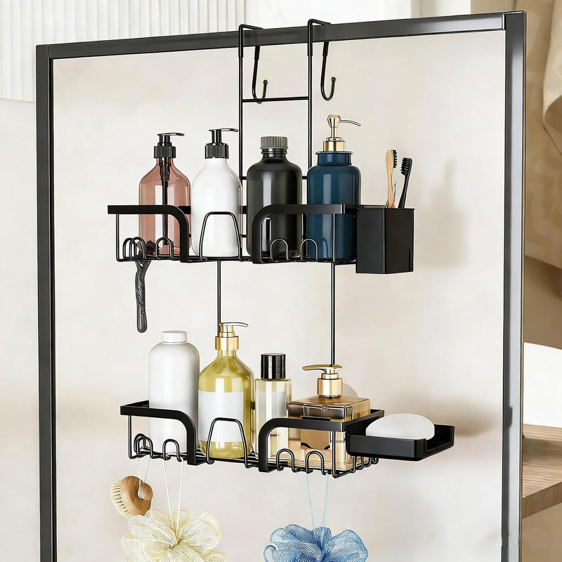 Shower Caddy Hanging, 2-Tier Rust-Resistant Adhesive Bathroom Hanging Shower Org