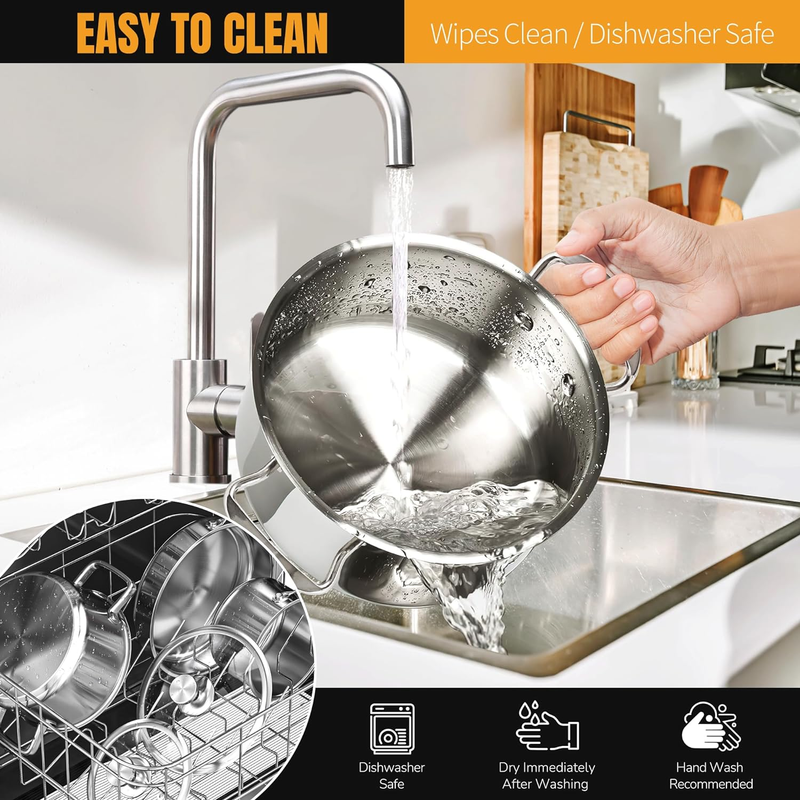 6-Piece Stainless Steel Nonstick Pots and Pans Set for Induction Gas Electric