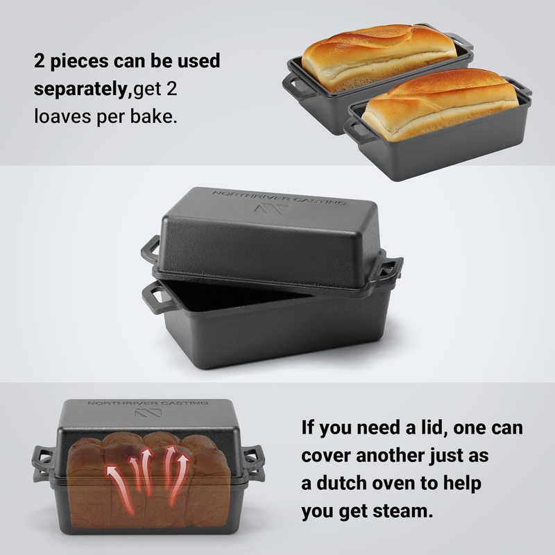 9×5 Inch Cast Iron Loaf Pan with Lid | Bread Baking Pans | Even Heat Distributio